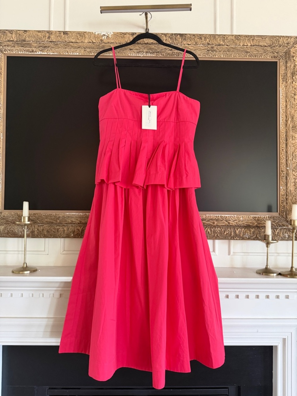 Women's Hot Pink Midi Tiered Sundress with Spaghetti Straps